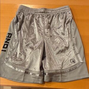 AND1 Men's Shiny Silver Athletic Shorts